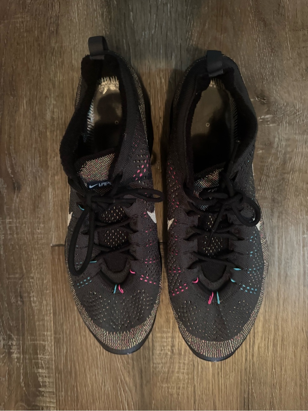 Nike Men's Black Vapormax Sneakers with Pink and Teal Details